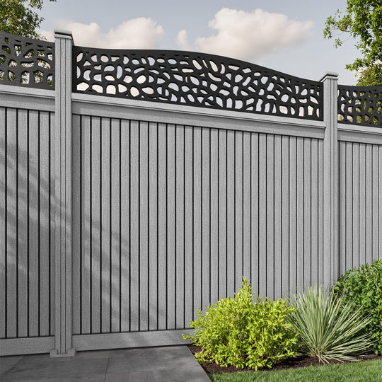 Virtis Pebble Curved Top Fence Panel - Light Grey - with our composite posts
