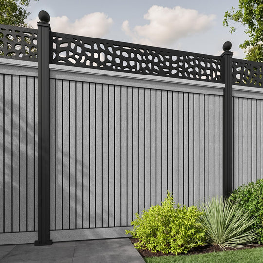 Virtis Pebble Fence Panel - Light Grey - with our aluminium posts