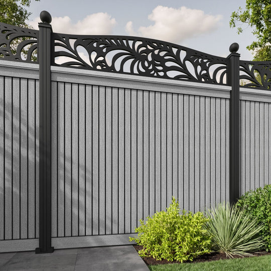 Virtis Petal Curved Top Fence Panel - Light Grey - with our aluminium posts
