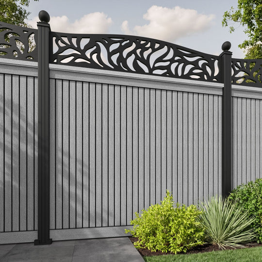 Virtis Plume Curved Top Fence Panel - Light Grey - with our aluminium posts