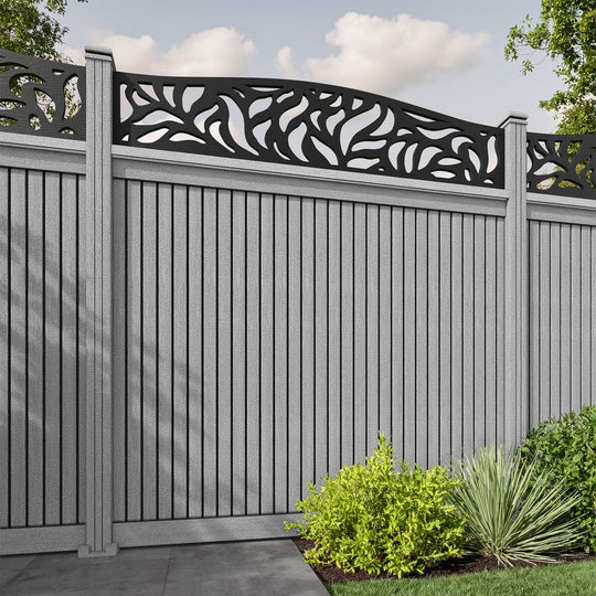 Virtis Plume Curved Top Fence Panel - Light Grey - with our composite posts