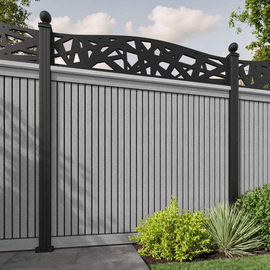 Virtis Prism Curved Top Fence Panel - Light Grey - with our aluminium posts