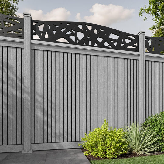 Virtis Prism Curved Top Fence Panel - Light Grey - with our composite posts