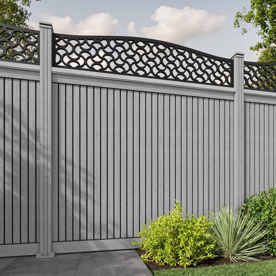 Virtis Vida Curved Top Fence Panel - Light Grey - with our composite posts