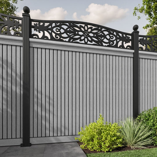 Virtis Windsor Curved Top Fence Panel - Light Grey - with our aluminium posts