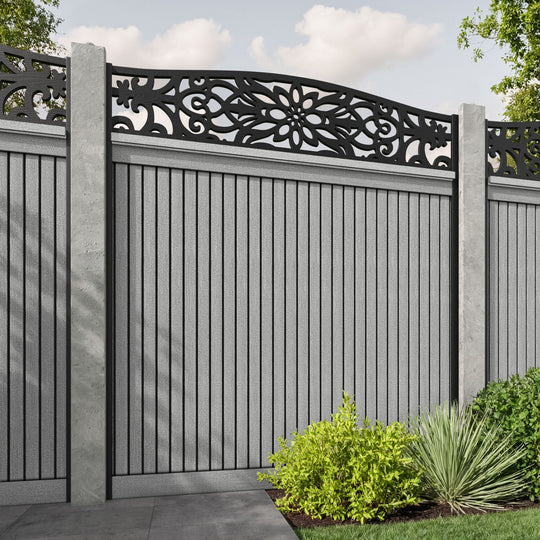Virtis Windsor Curved Top Fence Panel - Light Grey - for existing concrete posts