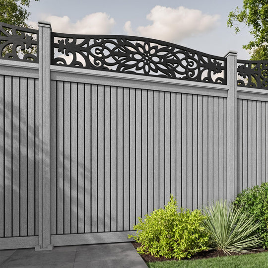 Virtis Windsor Curved Top Fence Panel - Light Grey - with our composite posts