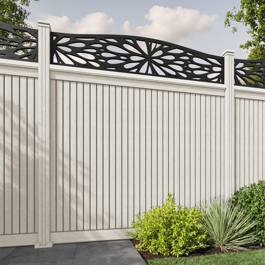 Virtis Blossom Curved Top Fence Panel - Light Stone - with our composite posts