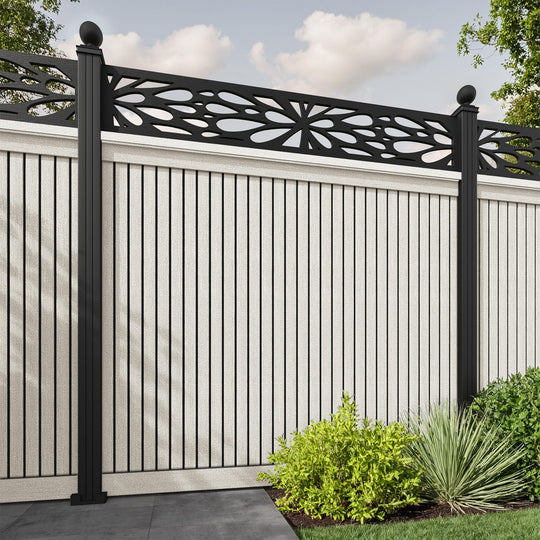 Virtis Blossom Fence Panel - Light Stone - with our aluminium posts