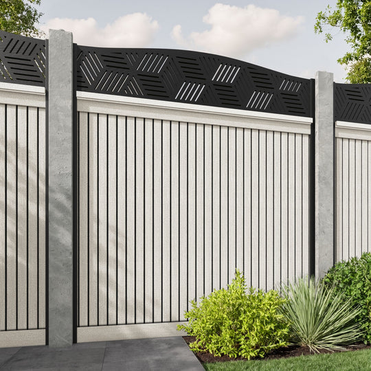 Virtis Cubed Curved Top Fence Panel - Light Stone - for existing concrete posts