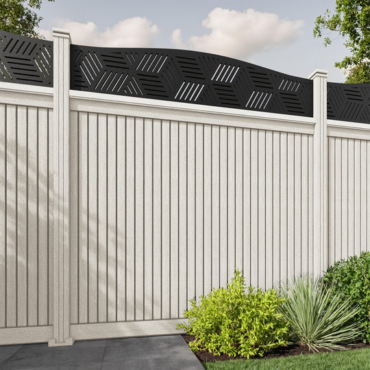 Virtis Cubed Curved Top Fence Panel - Light Stone - with our composite posts