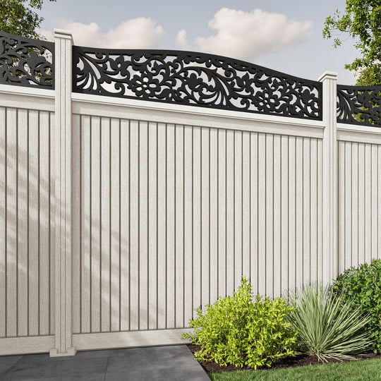 Virtis Eden Curved Top Fence Panel - Light Stone - with our composite posts
