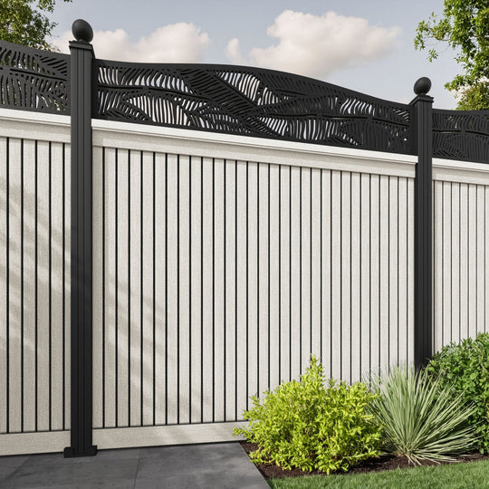 Virtis Feather Curved Top Fence Panel - Light Stone - with our aluminium posts
