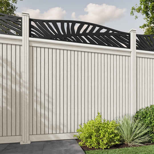 Virtis Palm Curved Top Fence Panel - Light Stone - with our composite posts