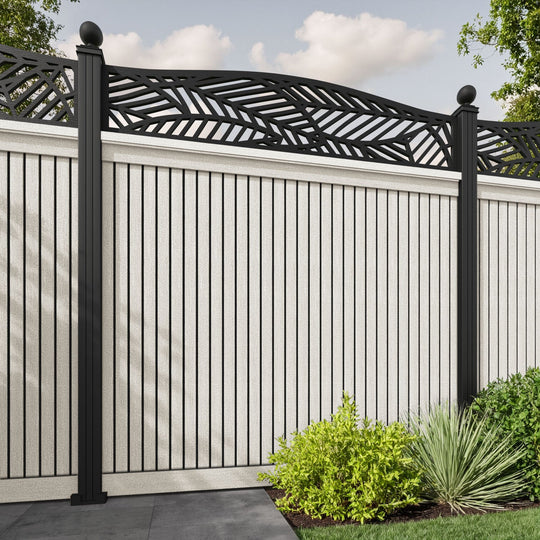 Virtis Habitat Curved Top Fence Panel - Light Stone - with our aluminium posts