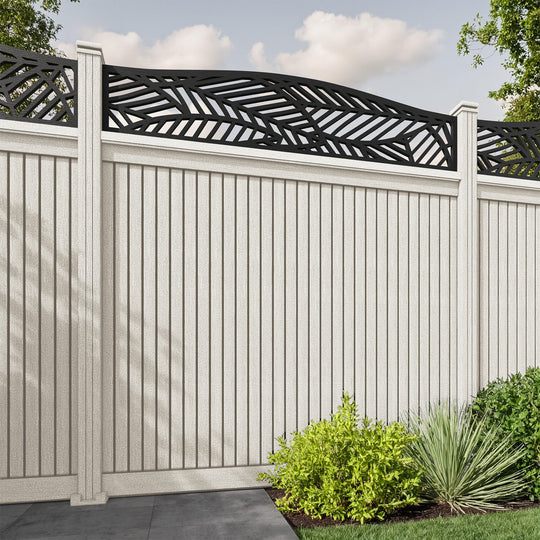 Virtis Habitat Curved Top Fence Panel - Light Stone - with our composite posts