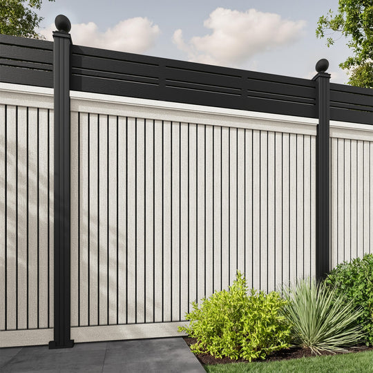 Virtis Linea Fence Panel - Light Stone - with our aluminium posts