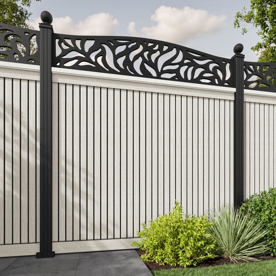 Virtis Plume Curved Top Fence Panel - Light Stone - with our aluminium posts