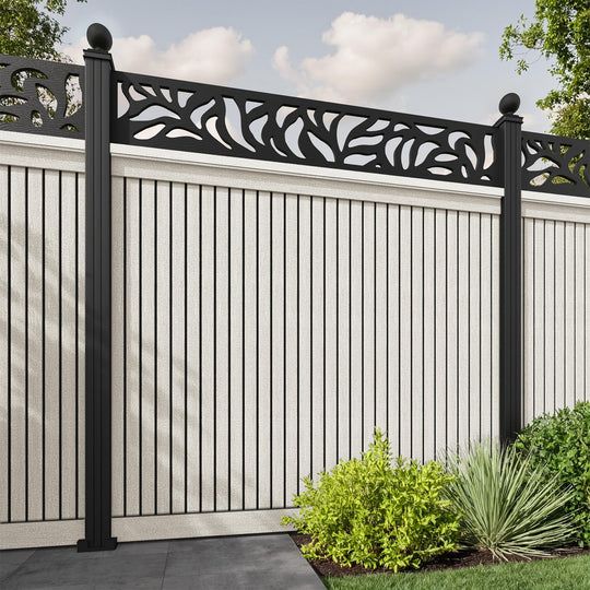 Virtis Plume Fence Panel - Light Stone - with our aluminium posts