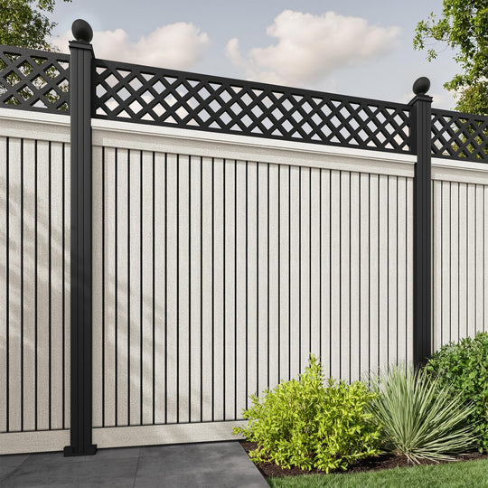 Virtis Hive Fence Panel - Light Stone - with our aluminium posts