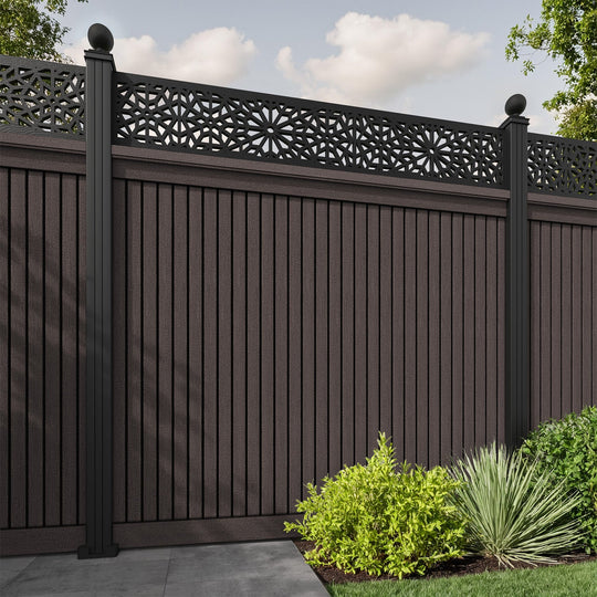 Virtis Alnara Fence Panel - Mid Brown - with our aluminium posts