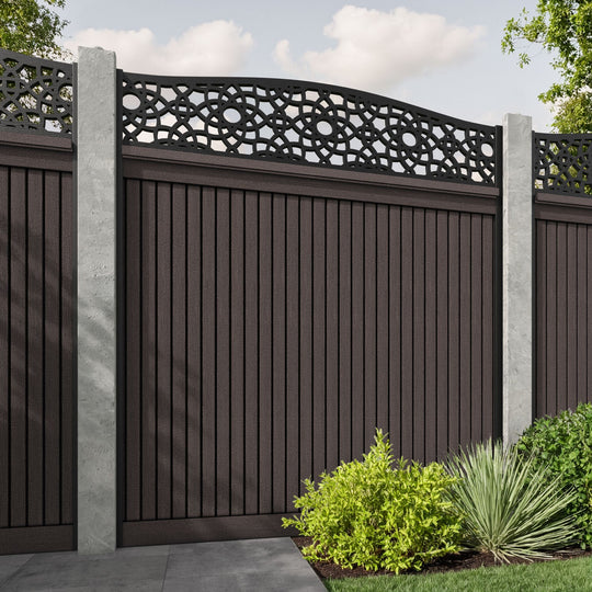 Virtis Ambar Curved Top Fence Panel - Mid Brown - for existing concrete posts