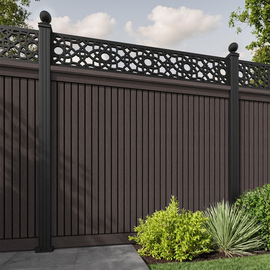 Virtis Ambar Fence Panel - Mid Brown - with our aluminium posts