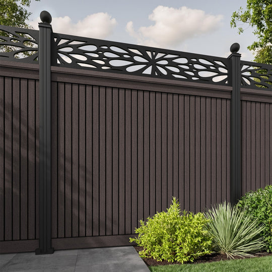 Virtis Blossom Fence Panel - Mid Brown - with our aluminium posts