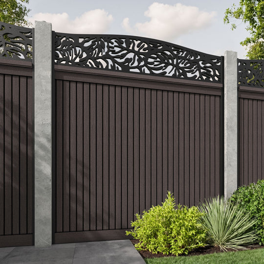 Virtis Botanic Curved Top Fence Panel - Mid Brown - for existing concrete posts