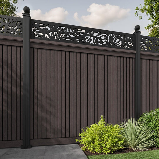 Virtis Botanic Fence Panel - Mid Brown - with our aluminium posts