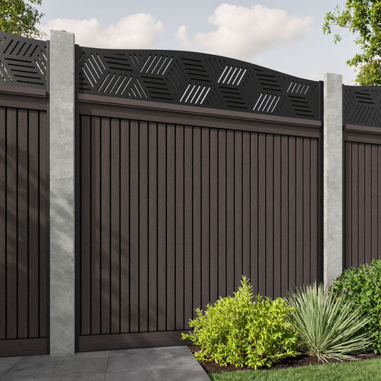 Virtis Cubed Curved Top Fence Panel - Mid Brown - for existing concrete posts