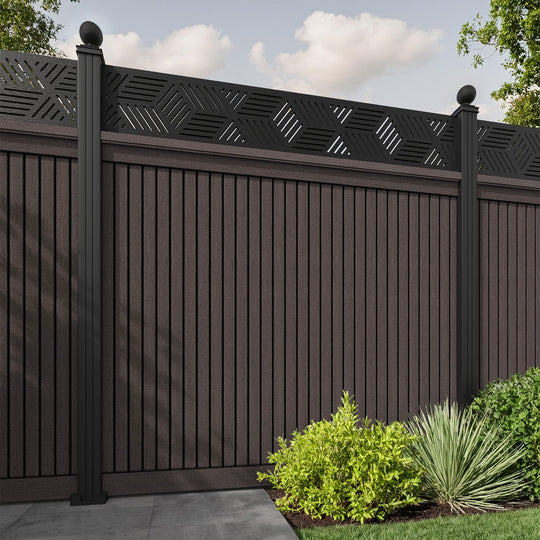 Virtis Cubed Fence Panel - Mid Brown - with our aluminium posts