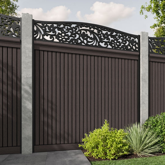 Virtis Eden Curved Top Fence Panel - Mid Brown - for existing concrete posts