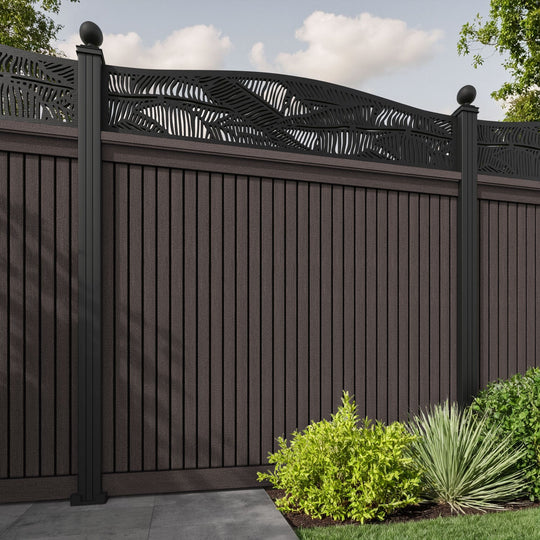 Virtis Feather Curved Top Fence Panel - Mid Brown - with our aluminium posts