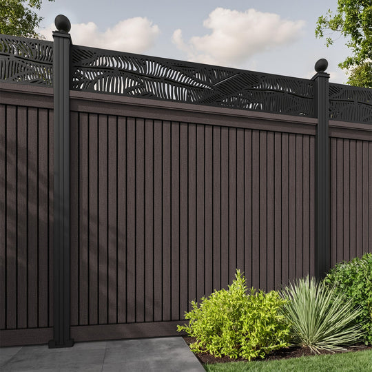 Virtis Feather Fence Panel - Mid Brown - with our aluminium posts