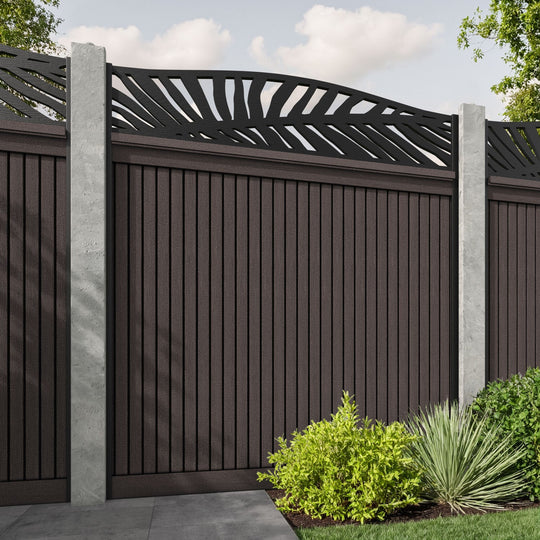 Virtis Palm Curved Top Fence Panel - Mid Brown - for existing concrete posts