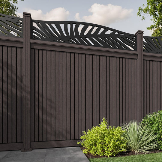Virtis Palm Curved Top Fence Panel - Mid Brown - with our composite posts