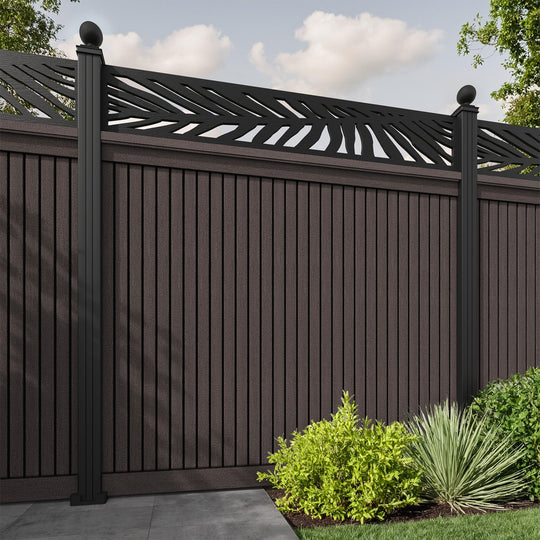 Virtis Palm Fence Panel - Mid Brown - with our aluminium posts