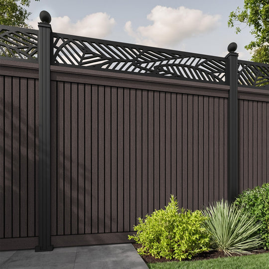 Virtis Habitat Fence Panel - Mid Brown - with our aluminium posts