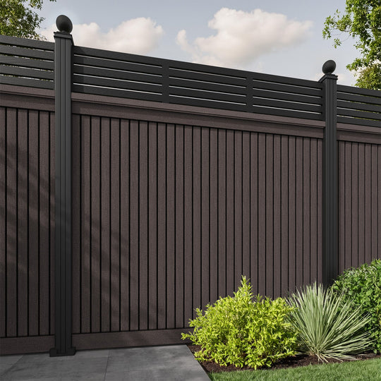Virtis Aspen Fence Panel - Mid Brown - with our aluminium posts