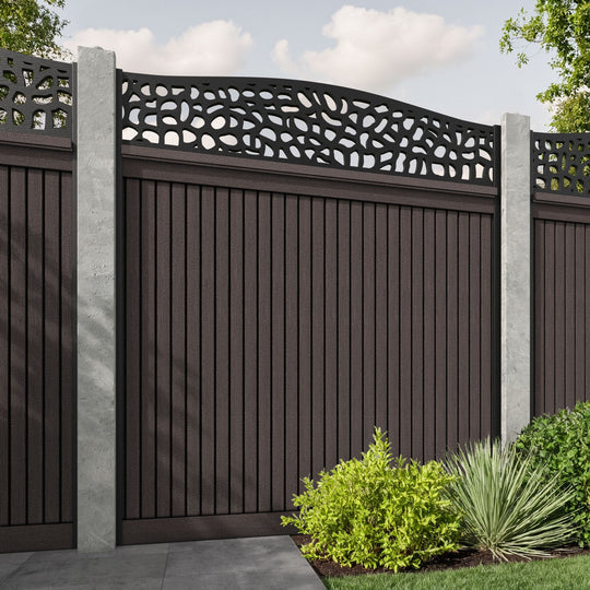 Virtis Pebble Curved Top Fence Panel - Mid Brown - for existing concrete posts