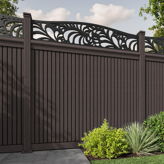 Virtis Petal Curved Top Fence Panel - Mid Brown - with our composite posts