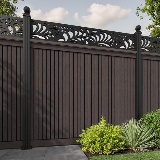 Virtis Petal Fence Panel - Mid Brown - with our aluminium posts