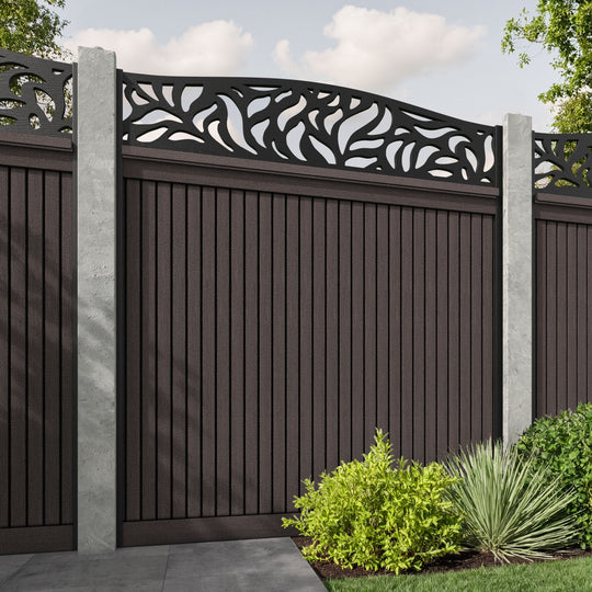 Virtis Plume Curved Top Fence Panel - Mid Brown - for existing concrete posts