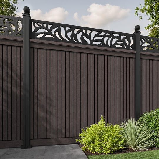 Virtis Plume Fence Panel - Mid Brown - with our aluminium posts