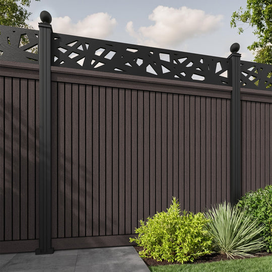 Virtis Prism Fence Panel - Mid Brown - with our aluminium posts
