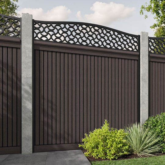 Virtis Vida Curved Top Fence Panel - Mid Brown - for existing concrete posts