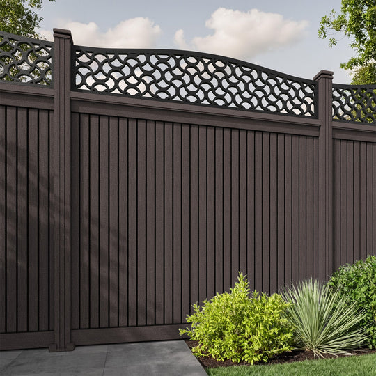 Virtis Vida Curved Top Fence Panel - Mid Brown - with our composite posts