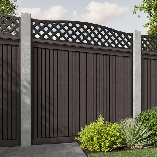 Virtis High Wave Fence Panel - Mid Brown - for existing concrete posts