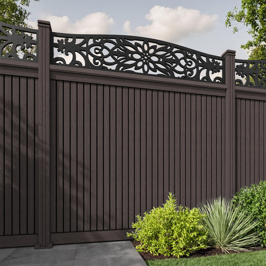 Virtis Windsor Curved Top Fence Panel - Mid Brown - with our composite posts
